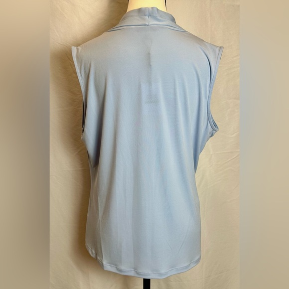 Calvin Klein Matte Jersey V-Neck Shoulder Pleat Sleeveless Top Large Baby Blue - Picture 5 of 10